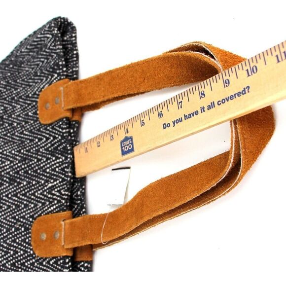 NEW SERRV GRAY COTTON TAN BROWN SUEDE TRIM HANDLES TOTE SHOULDER BAG HANDBAG - Picture 15 of 15